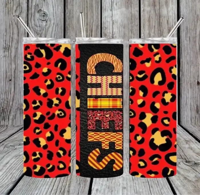 KC Chiefs, Leopard, Football 20oz Skinny Tumbler — Flipping Fabulous