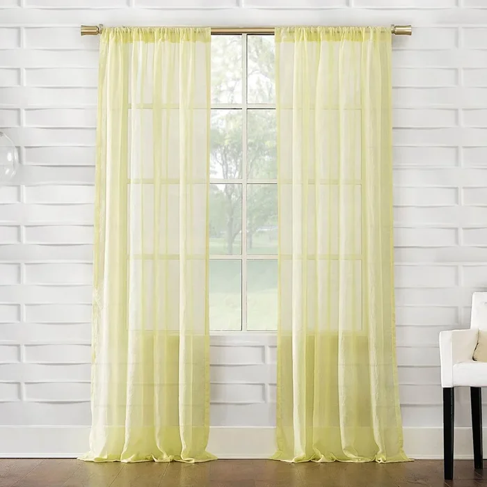 Lyra Yellow Sheer Rod Pocket Curtain Panel, 84″