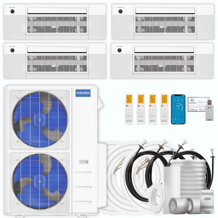 MRCOOL DIY 5th Gen 4-Zone 54,000 BTU Ceiling Cassette Ductless Mini Split Air Conditioner & Heat Pump with Pre-Charged Line Sets (9K+9K+18K+18K), DIYM455HP