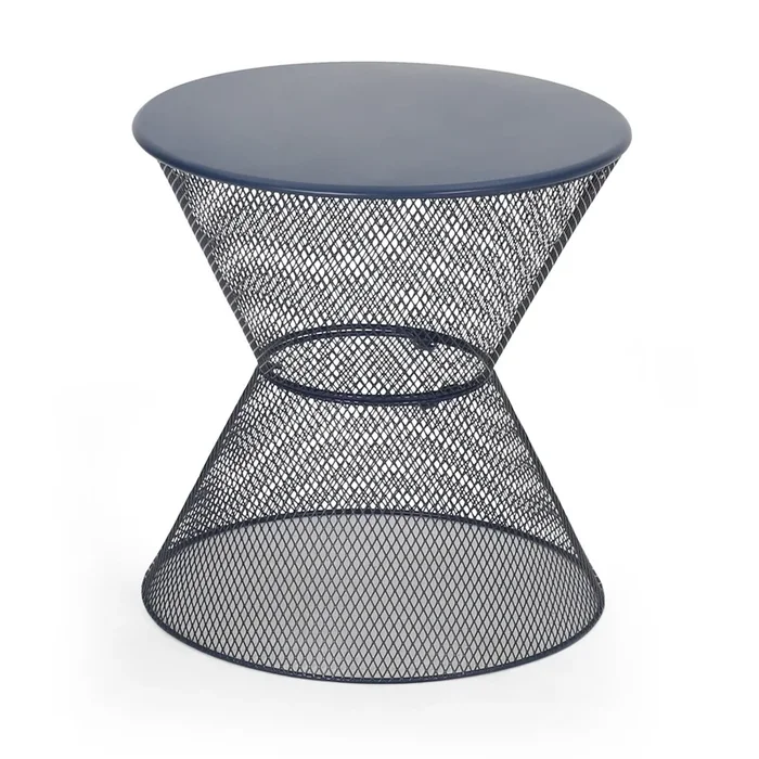 Nian Side Table, Round Top, Hourglass, Outdoor Navy Blue Iron, 18 Inch – Benzara