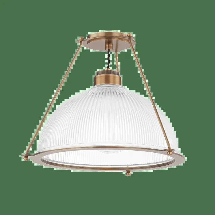 Oakville Semi Flush Ceiling Light in Patina Brass, LargeFlush Mount