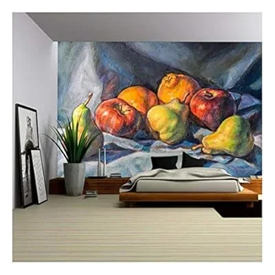 Oil Painting on Canvas of a Fruit Composition – Removable Wall Mural | Self-Adhesive Large Wallpaper – 66×96 inches