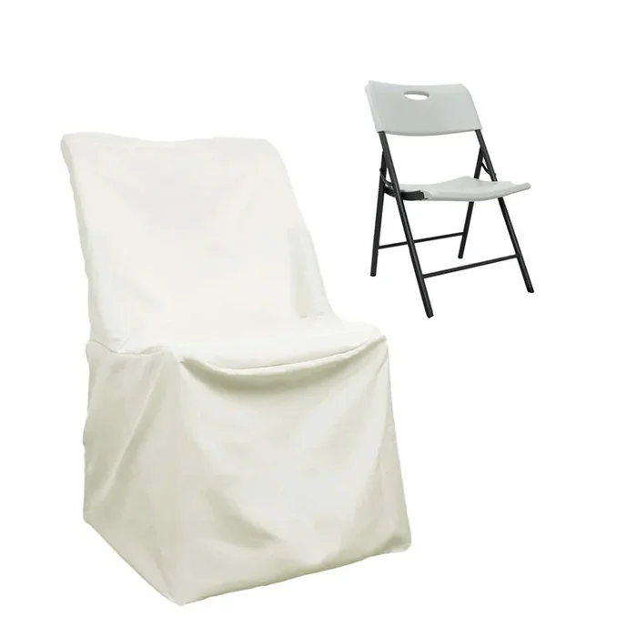 Polyester Chair Cover for Folding Lifetime Chairs Ivory – Reusable Durable Slip-On CoverChair Covers