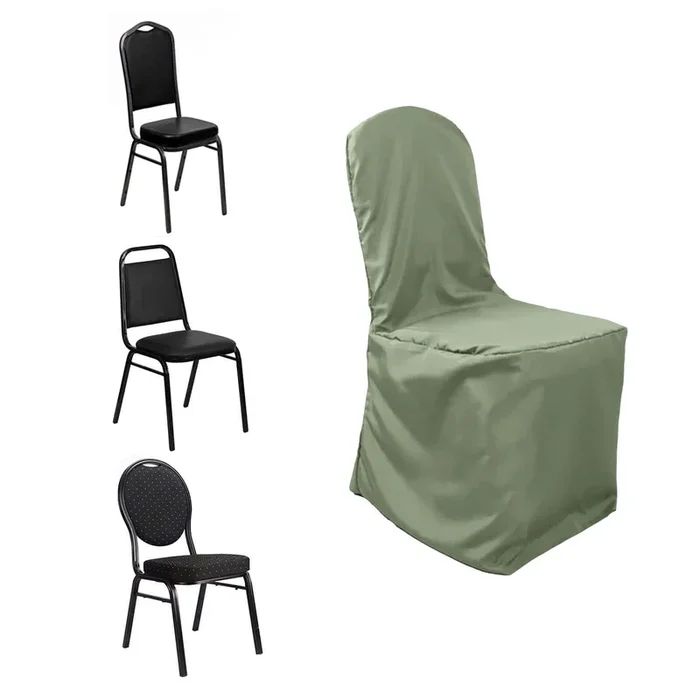 Polyester Slip On Banquet Chair Covers Dusty Sage Green – Stain-Resistant Reusable Durable FabricChair Covers