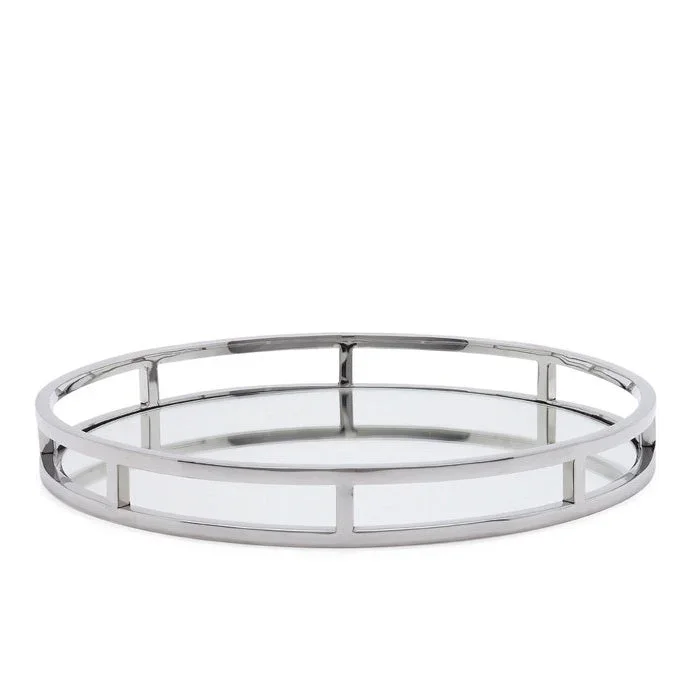 Round mirror bar tray with chrome railingtray