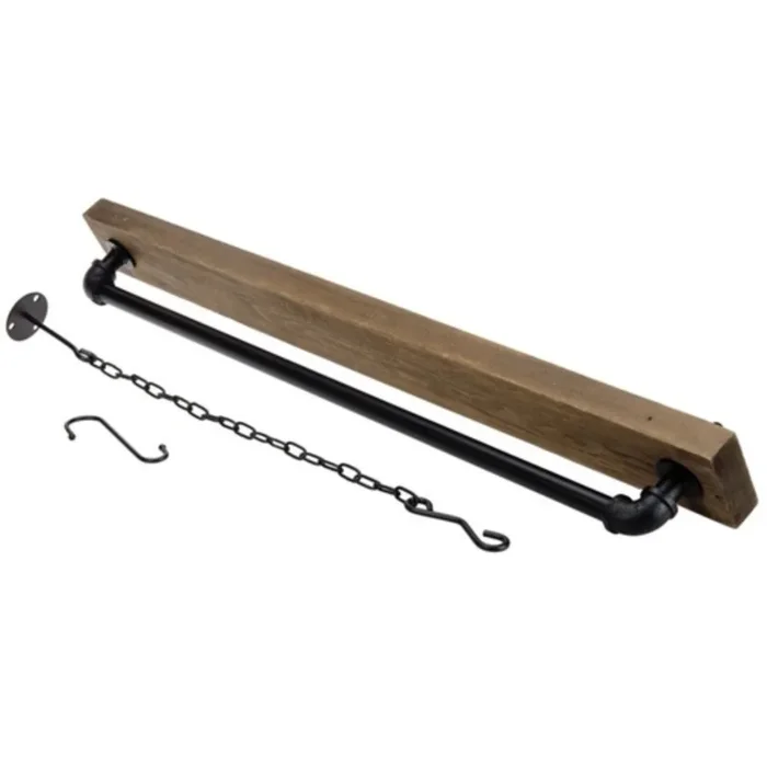 Rustic Industrial Ceiling Pot Rack with 8 S-Hooks – Farmhouse Style, Hanging Storage