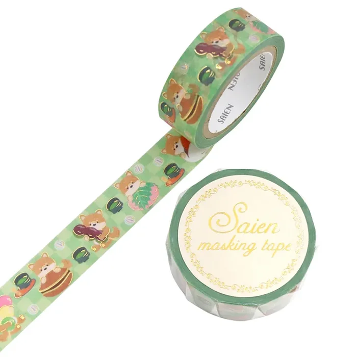 SAIEN Foil Washi Tape – Shiba Inu and Japanese Sweets