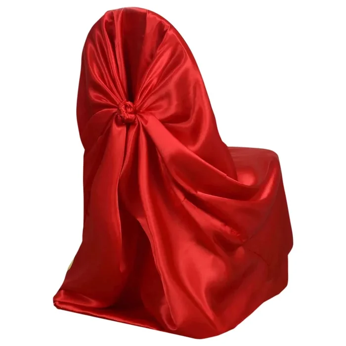 Satin Chair Cover Self-Tie Universal Design Red – Durable Slip-On Cover for Folding, Dining, Banquet & Standard ChairsChair Covers