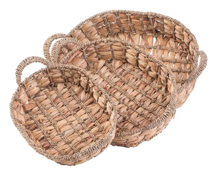 Seagrass Fruit Bread Basket Tray with Handles, Set of 3