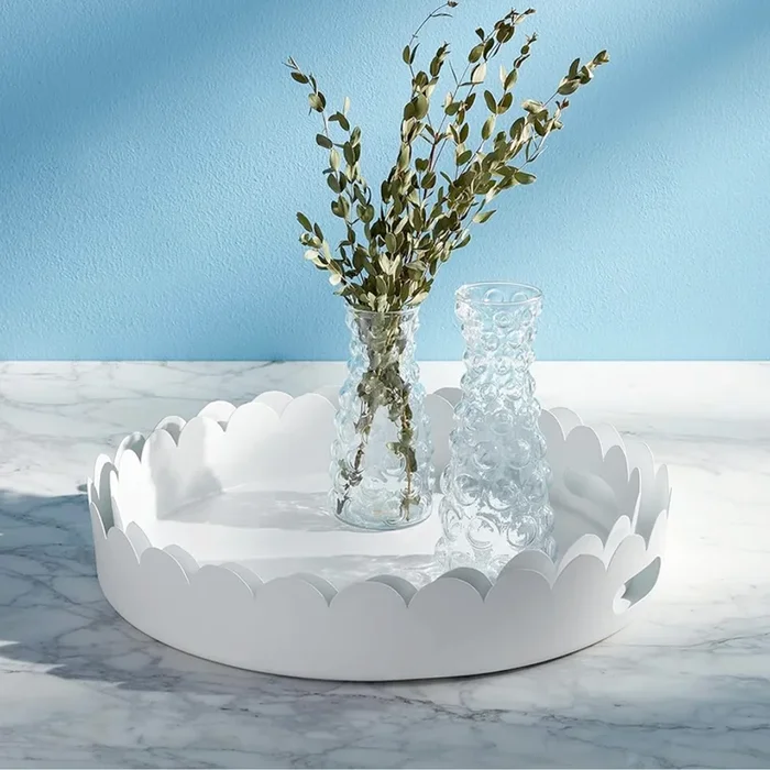Set/2 Scalloped Metal TraysBaskets, trays & risers
