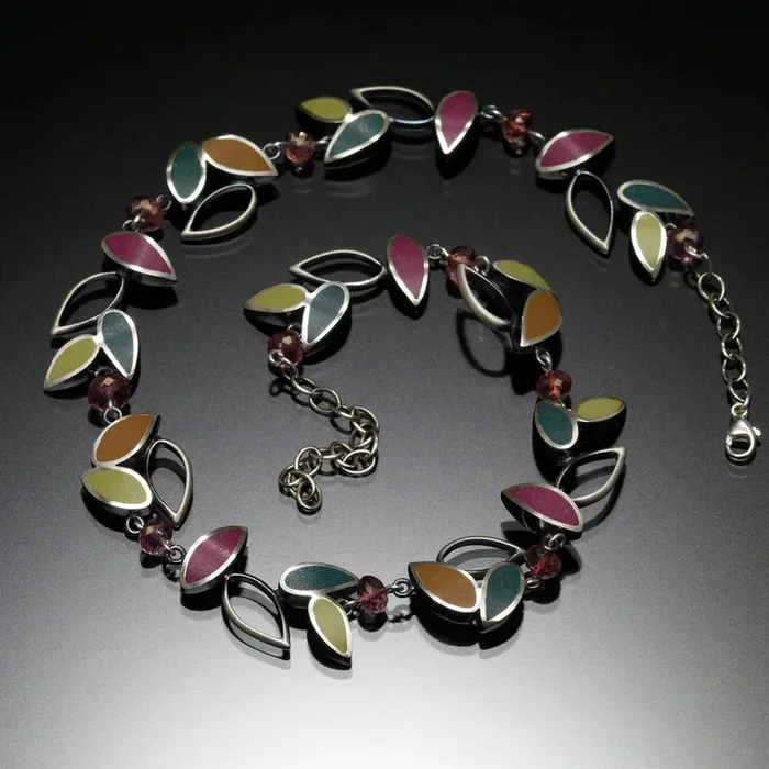 Silver multicolor leaves necklace by Susan KinzigNecklaces