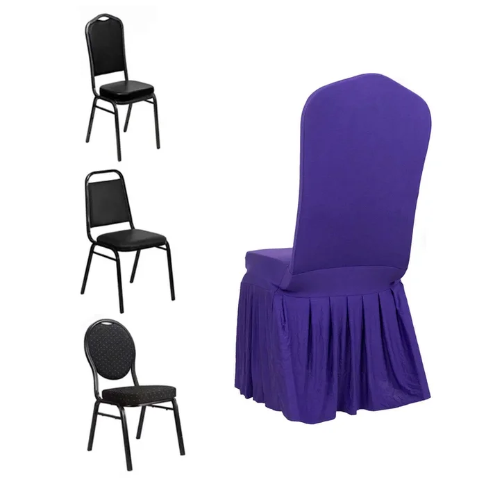 Spandex Chair Cover with Ruffle Pleated Skirt for Banquet Chairs Purple – 1-Piece Stretch Fitted SlipcoverChair Covers
