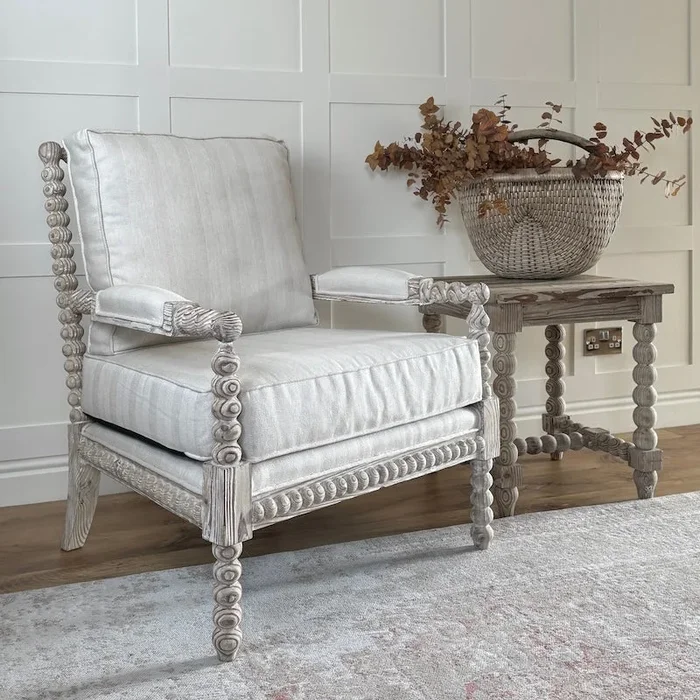 Spindle Linen Stripe Fabric ArmchairARMCHAIR
