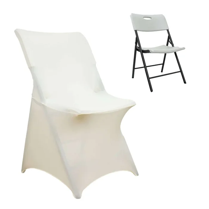 Stretch Spandex Chair Cover Ivory for Lifetime Folding Chairs – Wrinkle Resistant Snug Fit Slipcover with Foot PocketsChair Covers