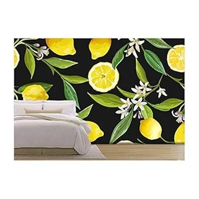 Vector – Seamless Pattern. Lemon Fruits Background. Floral Pattern. Flowers, Leaves, Lemons – Removable Wall Mural | Self-Adhesive Large Wallpaper – 100×144 inches