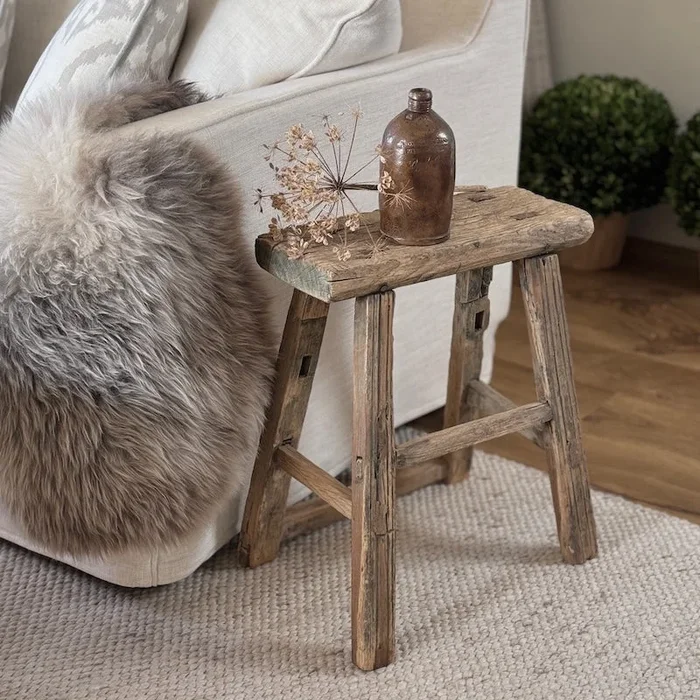Vintage Reclaimed Wood Stool Side Table (No. 7)Stool
