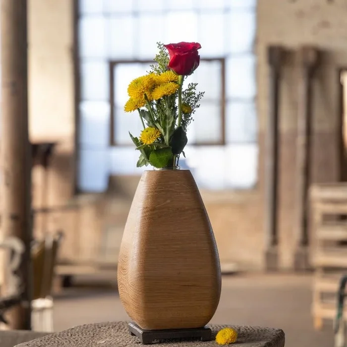 White Oak Wooden Vase with Bronze BaseHolders