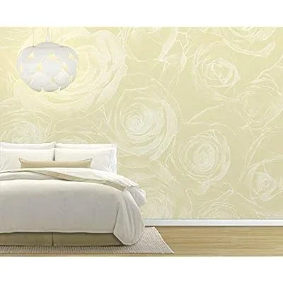 White Rose Pattern on a Soft Yellow Background, Pastel – Wall Mural, Removable Sticker, Home Decor – 66×96 inches