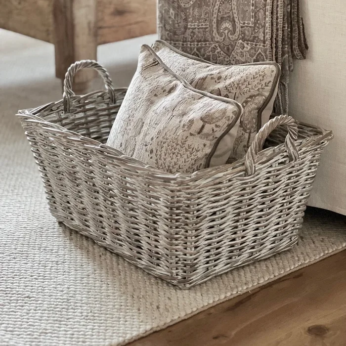 Whitewashed Rectangular Basket HandlesBaskets