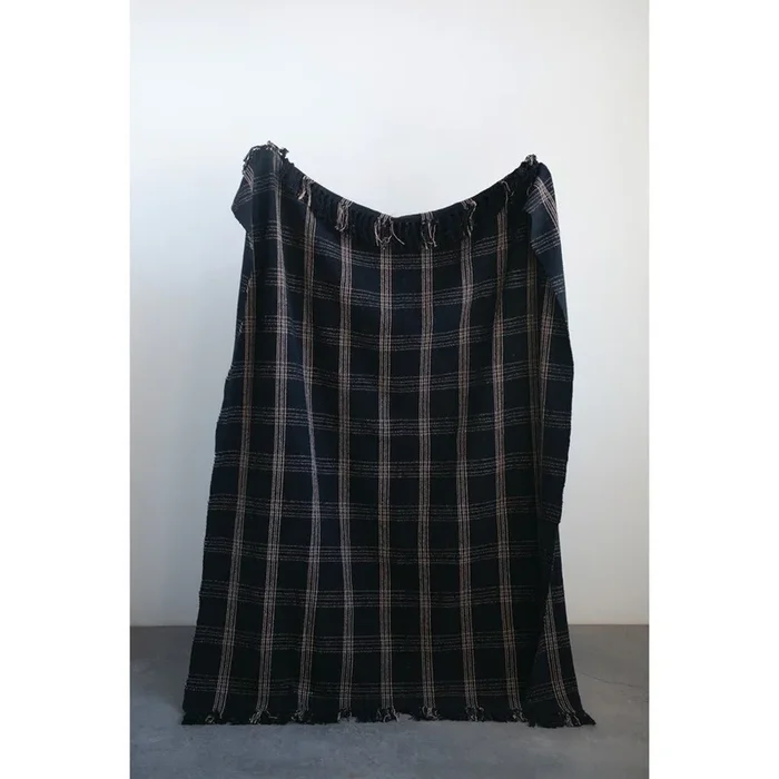 Woven Cotton Blend Throw Blanket with Fringe, Black & Tan PlaidThrow Blankets