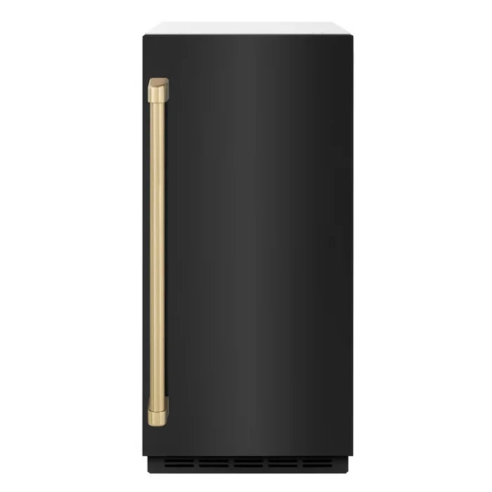 ZLINE Autograph 15″ Touchstone Gourmet Ice Maker with Drain Pump and Black Stainless Steel Door with Champagne Bronze Handle, IGMDZ-BS-15-CB