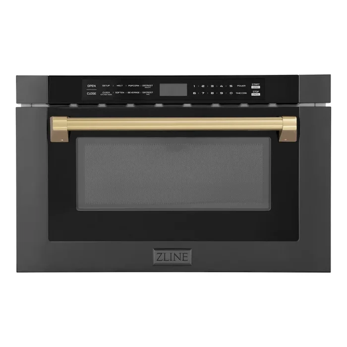 ZLINE Autograph Edition 24″ 1.2 cu. ft. Built-in Microwave Drawer in Black Stainless Steel and Champagne Bronze Accents, MWDZ-1-BS-H-CB